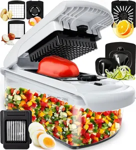8-in-1 Deluxe Vegetable Chopper Kitchen Holiday Gifts  | Onion Chopper & Dicer | Peeler, Spiralizer,  Lemon Squeezer, Egg Slicer & Seperator- Ultimate Kitchen Gadget   Utensils chicken shredder