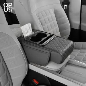 OPUSPORT｜5-in-1 Car Center Console Cover, Multifunctional Embossed PU Leather Arm Rest Cover with Cup Holder/Phone Holder/Pocket/Tissue Holder, Height Enhancement Car Armrest Cushion for Most Cars Christmas Gift New Year Holiday Present