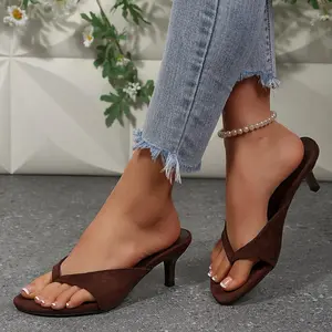 Women's Kitten Heel Thong Sandals Suede Non-slip Sole Open Toe Backless Daily Slides