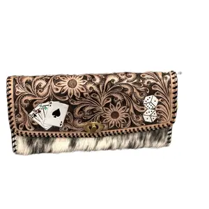 Women’s Gambler Clutch with Intricate Hand Painting and Cowhide Accents