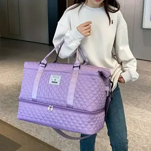 Lightweight Large Capacity Travel Luggage Bag, Solid Color Argyle Pattern Zipper Luggage Bag, Overnight Bag