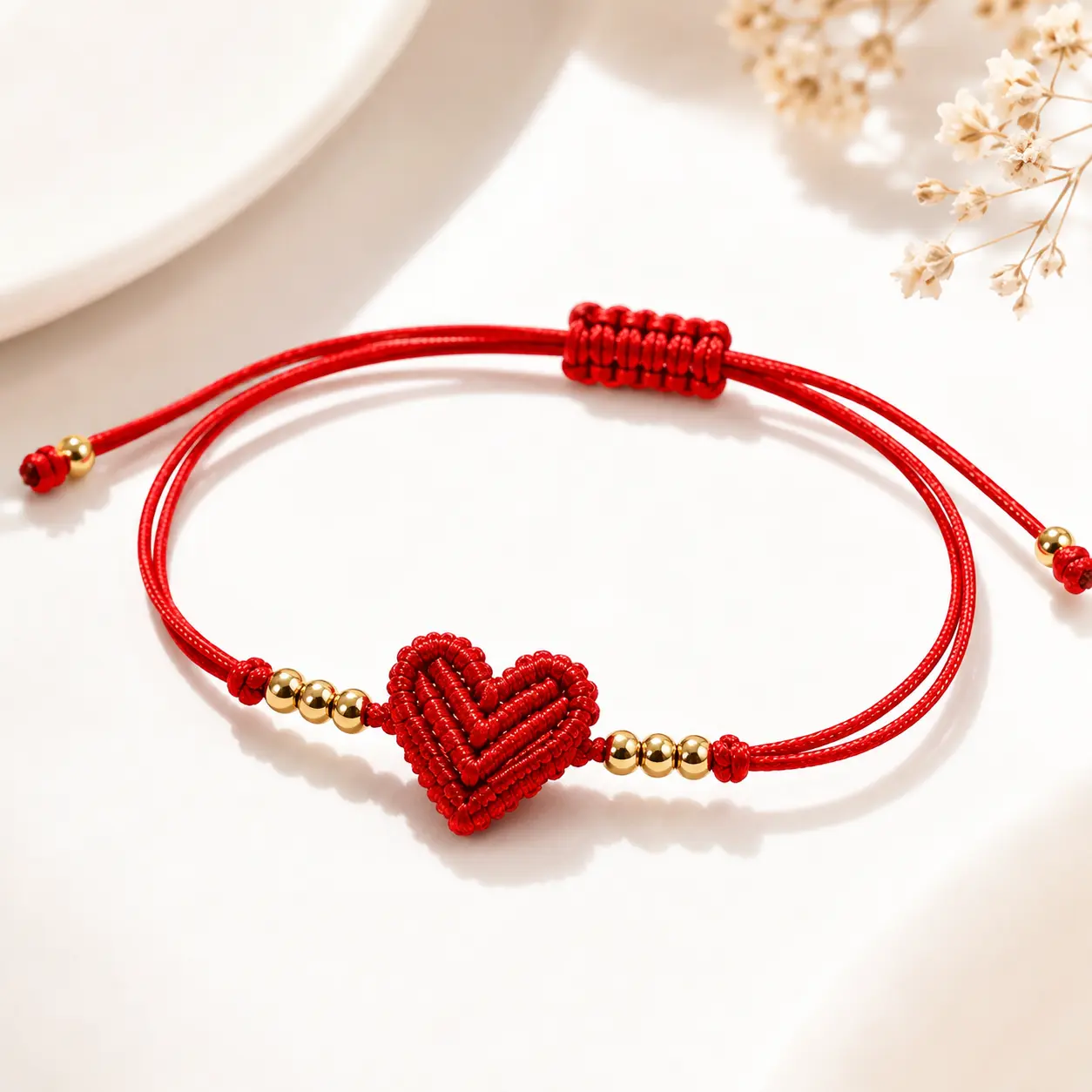 YLNWH Adjustable Red String Heart Bracelet, 1PC/2PCS Handmade Woven Love Bracelet with Gold-Tone Beads, Lightweight Friendship Couple Matching Bracelet, Meaningful Gift for Women Girls Best Friends Sisters