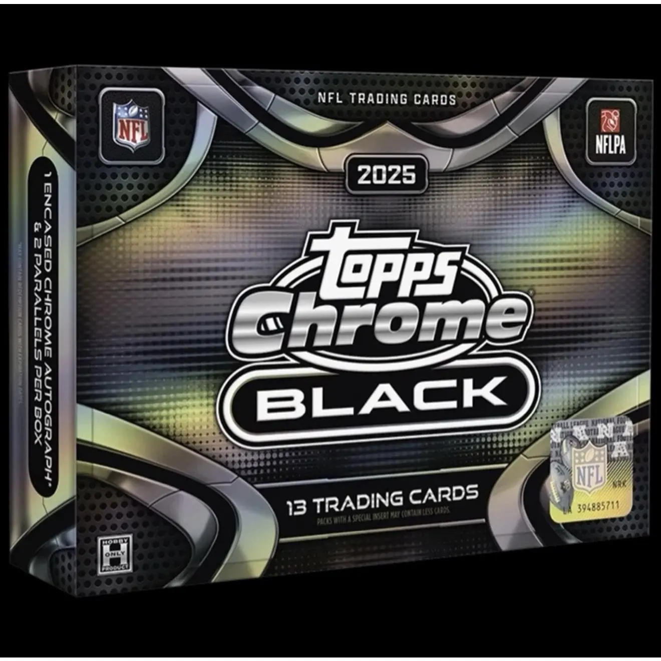 Topps 2025 NFL Chrome Black Football Hobby Box - 13 Trading Cards with 1 Autographed & 2 Parallels per Box