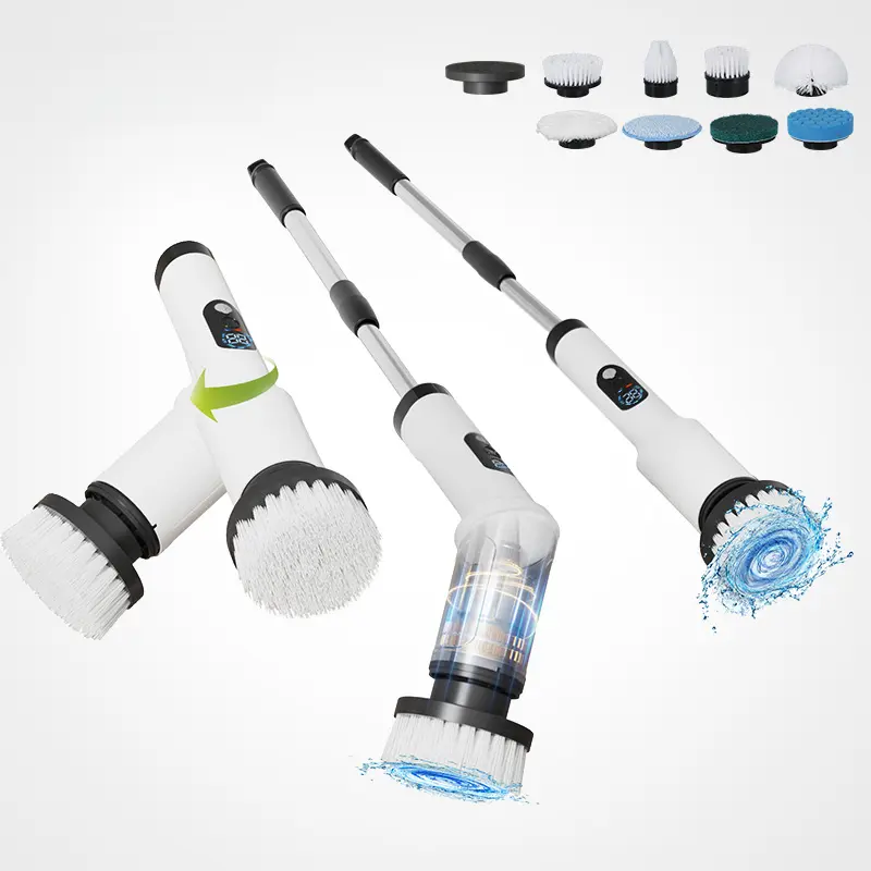 Cordless Electric Spin Scrubber, 2-Speed Adjustable Bathroom Shower Cleaner Brush with 9 Replaceable Heads & Extension, Multi-Function Home Care Tool for Shower Tub, Kitchen Tile car