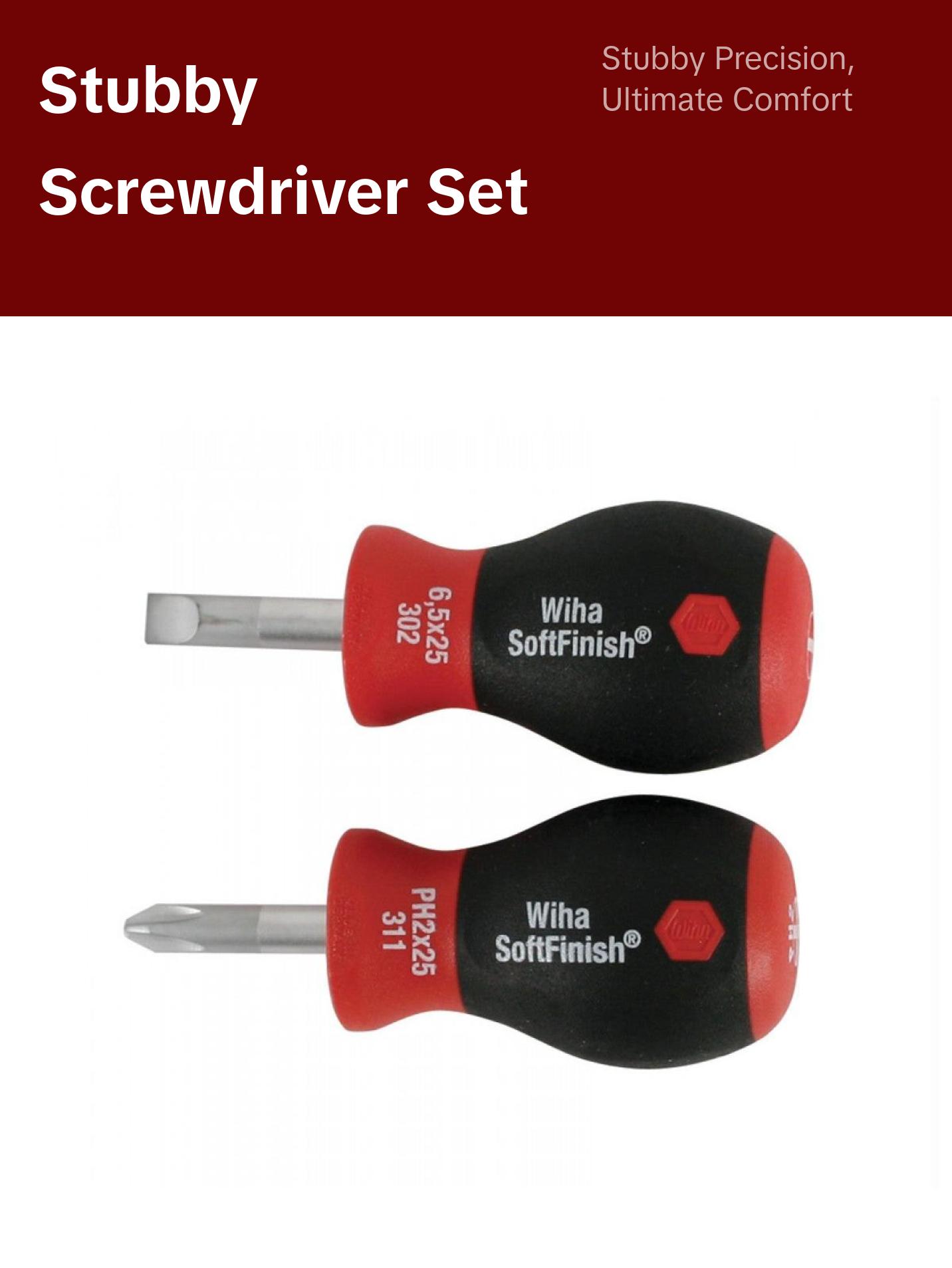 Wiha Tools 31191 SoftFinish Stubby Slotted 6.5mm/Phillips #2 Screwdrivers, 2 Pc. Set