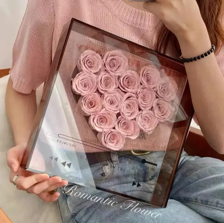 Love's CD Transparent Acrylic Flower Box - Elegant Flower Arrangement for Home Decor