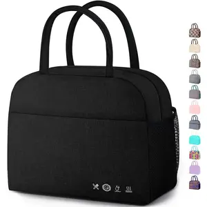 Insulated Lunch Box Bag for Women Men, Water-Resistant Cute Cooler Lunch Tote Bag, Reusable Large Capacity for Work Travel Picnic,Black