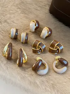 Vintage Elegant Stud Earrings Set, Geometric Irregular Enamel Oil Drip, Women's Fashion Jewelry for Daily Commute, All Seasons