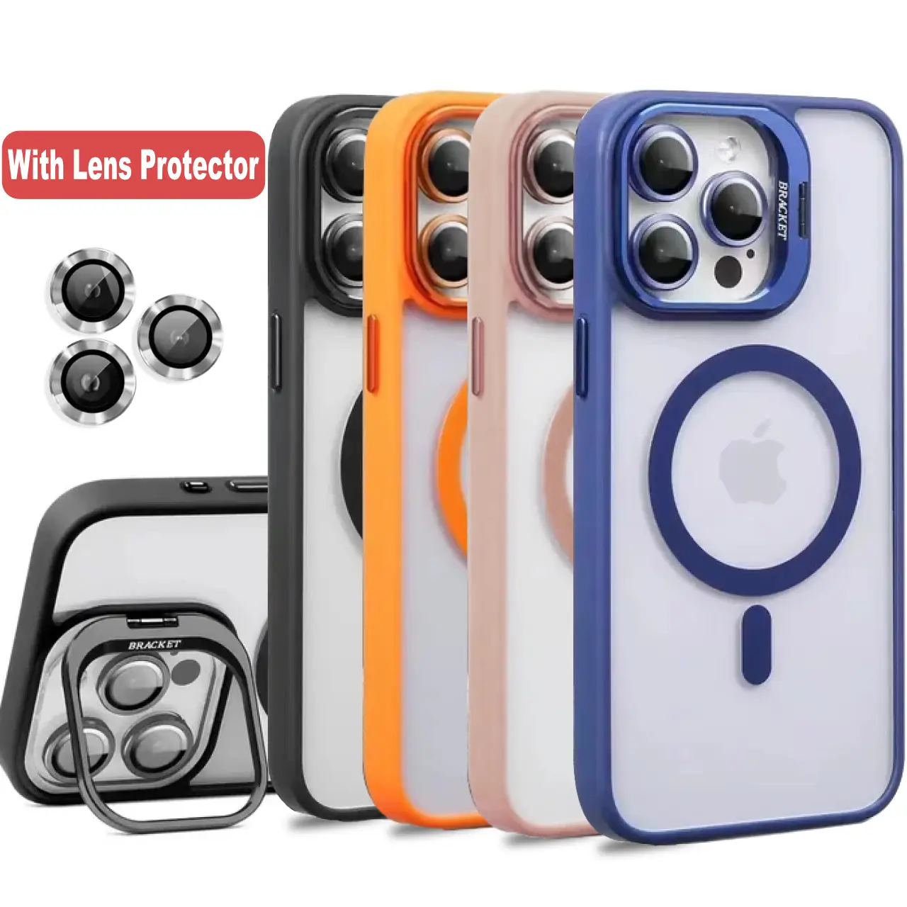 For iPhone 16 15 14 Plus 13 Pro Max Camera Kickstand Compatible With MagSafe Case Cover+ Camera Lens Protector Accessories Crystal Acrylic Protection