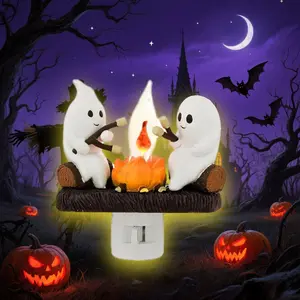 Ghost Campfire Flickering Night Light, Halloween Ghost Campfire Light | 3D Flicker Flame LED - Spooky Marshmallow Ghosts Decor