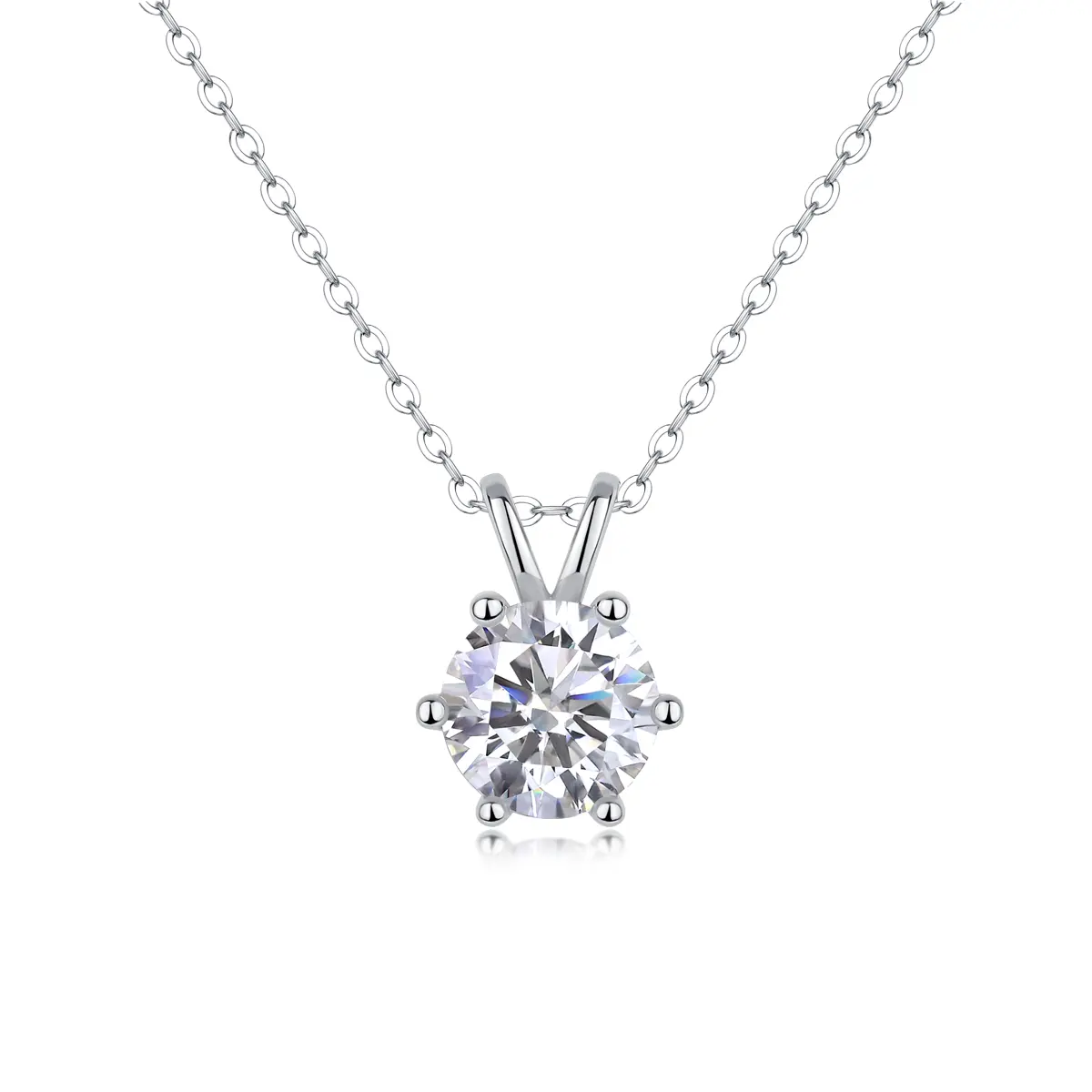925 Silver 6-Prong Round Moissanite Solitaire V-Bail Pendant Necklace, [Silver Weight]g, Elegant Everyday Jewelry for Christmas, Birthday Gifts