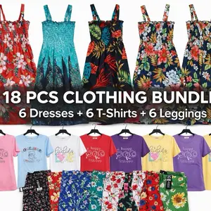 Women's Clothing Bundle 18 PCS - 6 Floral Dresses M-XXL 6 Casual T-Shirts S/M-L/XL 6 Assorted Leggings One Size Assorted Colors & Designs Summer Womenswear