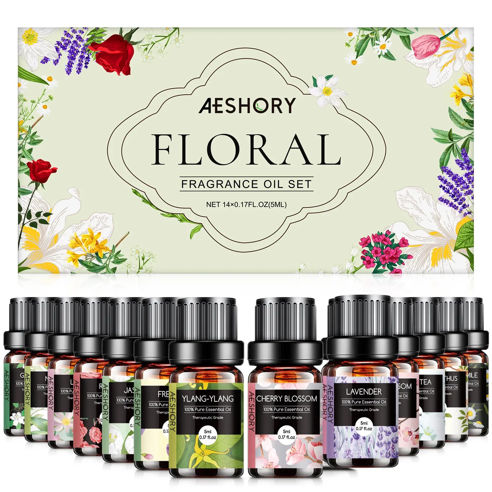 Floral Essential Oils Set - TOP 14 Fragrance Oil for Diffusers, Aromatherapy, Candle Making