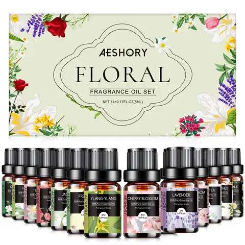 Floral Essential Oils Set - TOP 14 Fragrance Oil for Diffusers, Aromatherapy, Candle Making