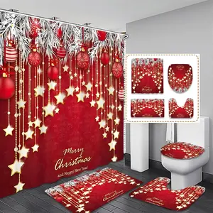 Christmas Bath Curtain Set with Hooks, Waterproof Shower Curtain, Waterproof Bathroom Decor, &, Festive Holiday Gift for Friends and Family