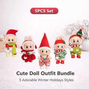 Doll Clothes 5-Piece Bundle Cute Winter Outfit Set for Plush Dolls Collectible Accessories Value Pack for Labubu Clothes No Doll