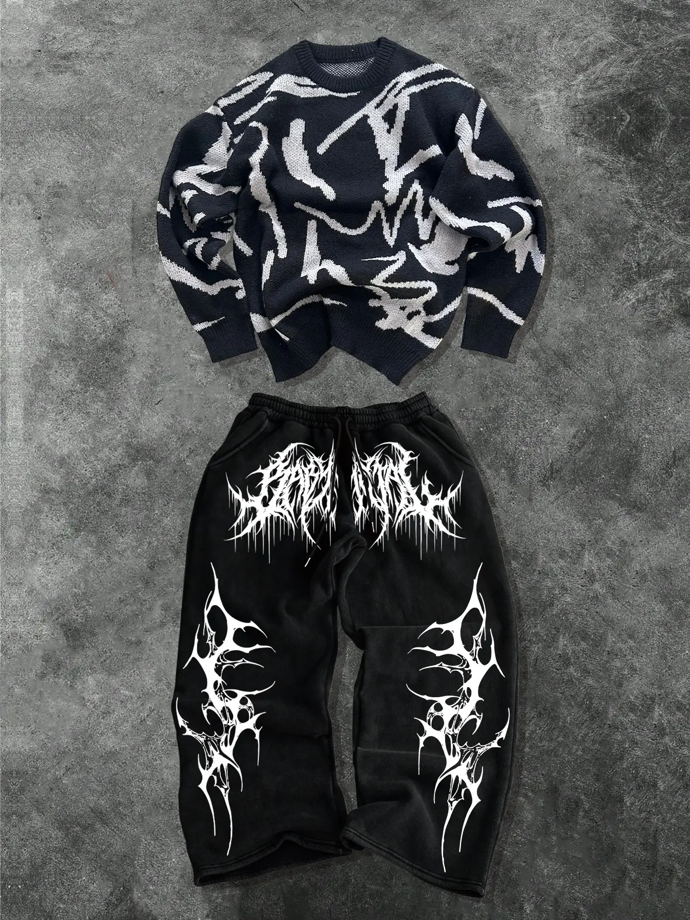 Men's Fashion Casual Two-Piece Set, Soft Comfortable Round Neck Sweater and Drawstring Wide Leg Pants, Spring Fall Winter Home Wear