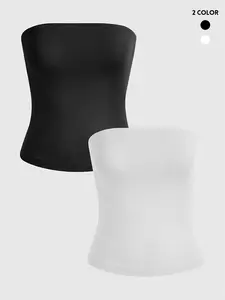 Women's Basic Solid Backless Crop Tube Top, White Tube Top, Summer Clothes Women, Fashion Chic Casual Sleeveless Backless Tops for Lady, Women Fitted Top Clothes for Summer, Stretchy Womenswear, Clothing