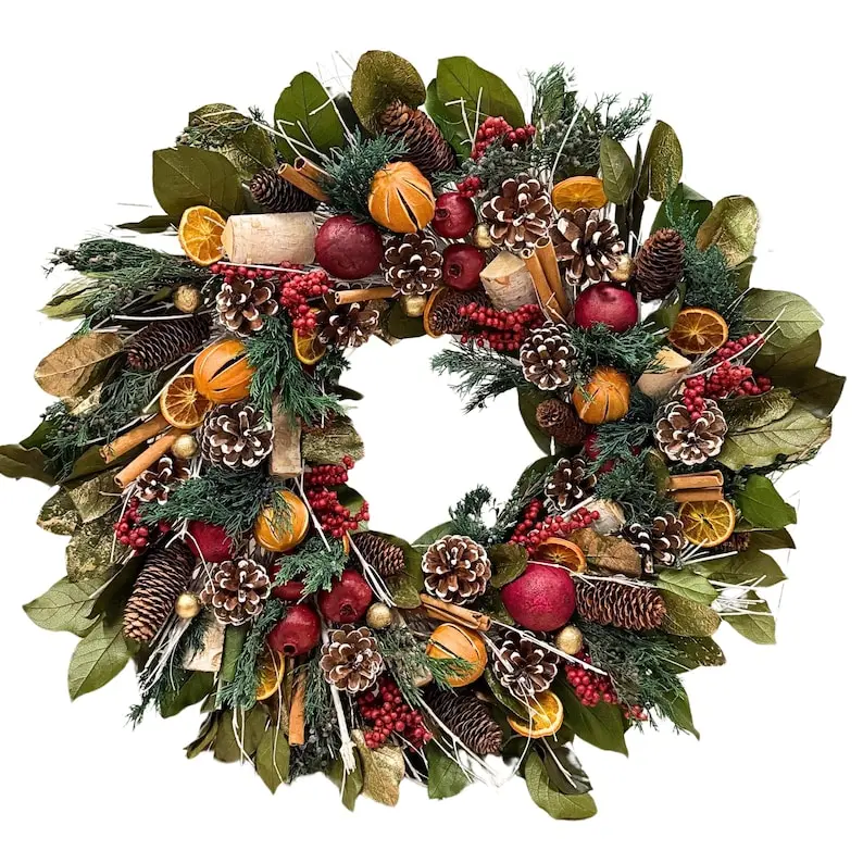 De La Terre Pomegranate Citrus Spice All Natural Wreath 24in