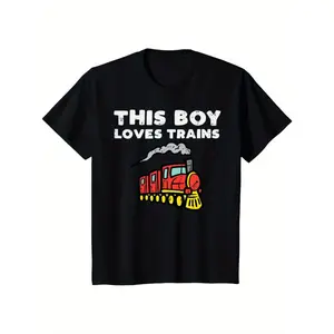 Kids This Boy Loves Trains Railroad Locomotive Boys Kids T-Shirt for Boys Fashion Trend Bottoming Shirt Breathable