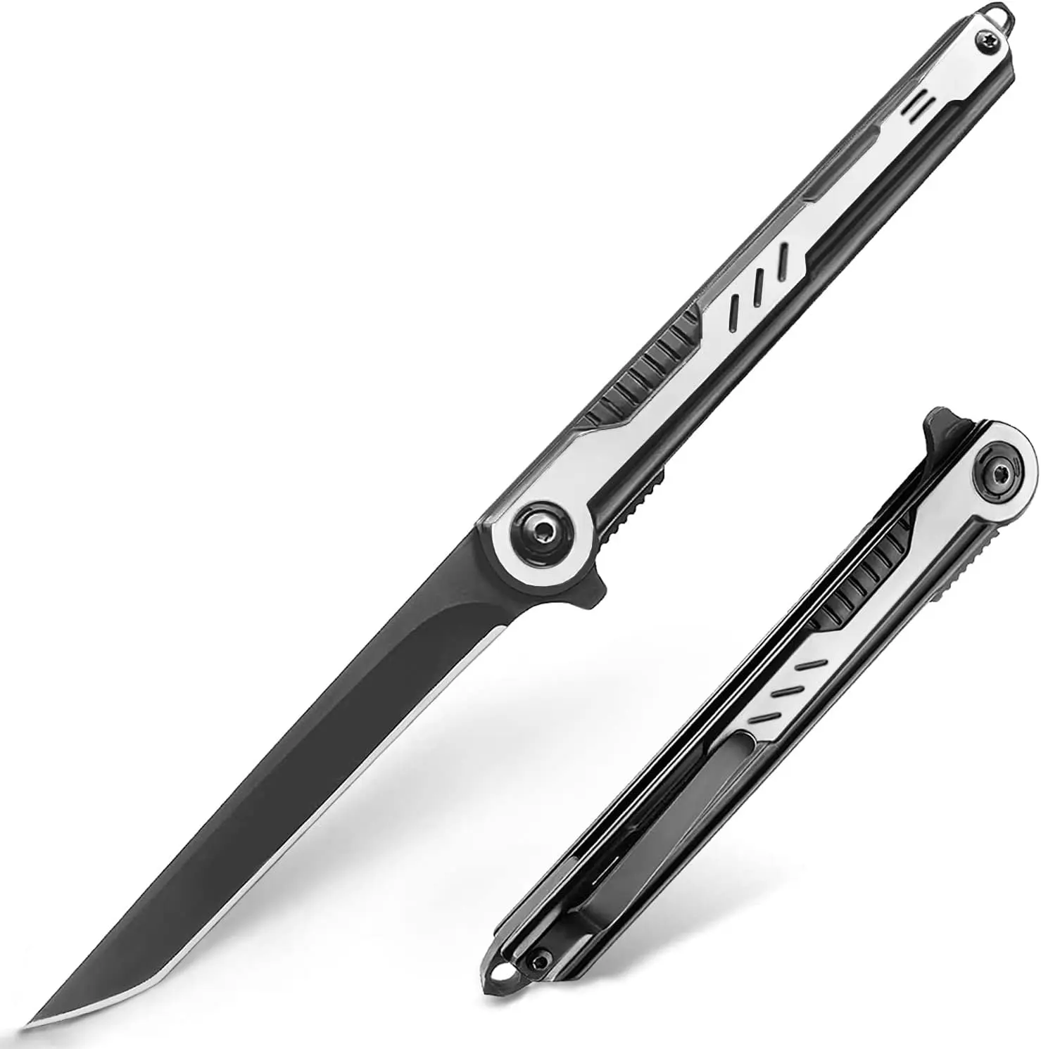 EDC Folding Pocket Knife for Men,Slim Tanto knives with Clip and Glass Breaker, Gentleman's Knife with 7CR13Mov Steel Blade for Everyday Carry, Outdoor Camping