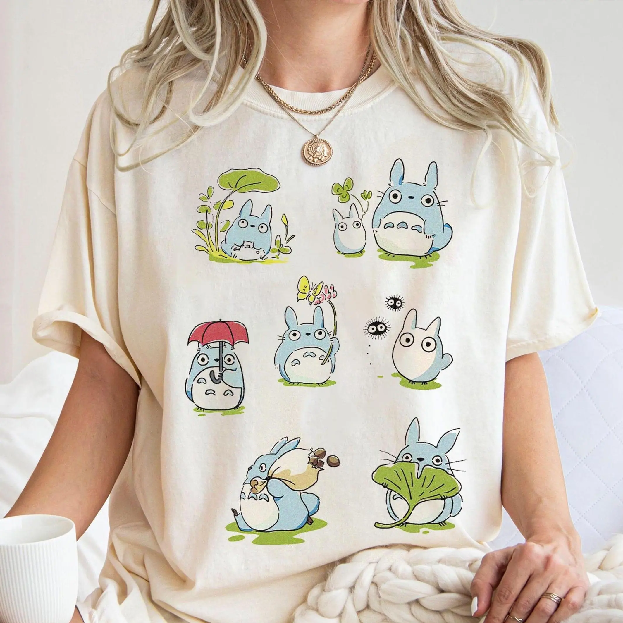 Mini My Neighbor Totoro Anime Y2k Graphic Tee, Studio Ghibli Soot Ball Susuwatari Anime Lovers Youth Shirt, Anime Manga T-Shirt for Men, Women and Kids