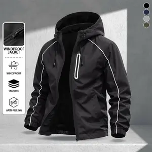 Men's Casual Hooded Jacket with Tie Design, Multiple Pocket Design, Windproof Surface, Smooth Skin-Friendly Fabric, Non-Pilling, Suitable for Outdoor Camping, Cycling, Daily Commuting, and Leisure Wear, Perfect Choice for Spring and Summer Seasons