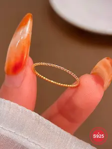 S925 Sterling Silver Simple Stackable Round Bead Ring, Fashion Accessories for Women & Girls, Trendy All-match & Exquisite Jewelry for Birthday Gift