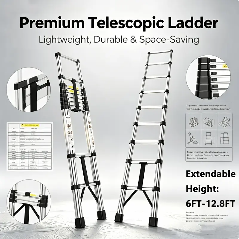 Telescoping Extension Ladder, Heavy-duty Metal Extension Ladder, 330 Lbs Load Capacity, EasyTo Install And Store, Multi-purpose Folding Telescopic Ladder, Can Be Used for Roof Repair, Household Moving And Outdoor Work
