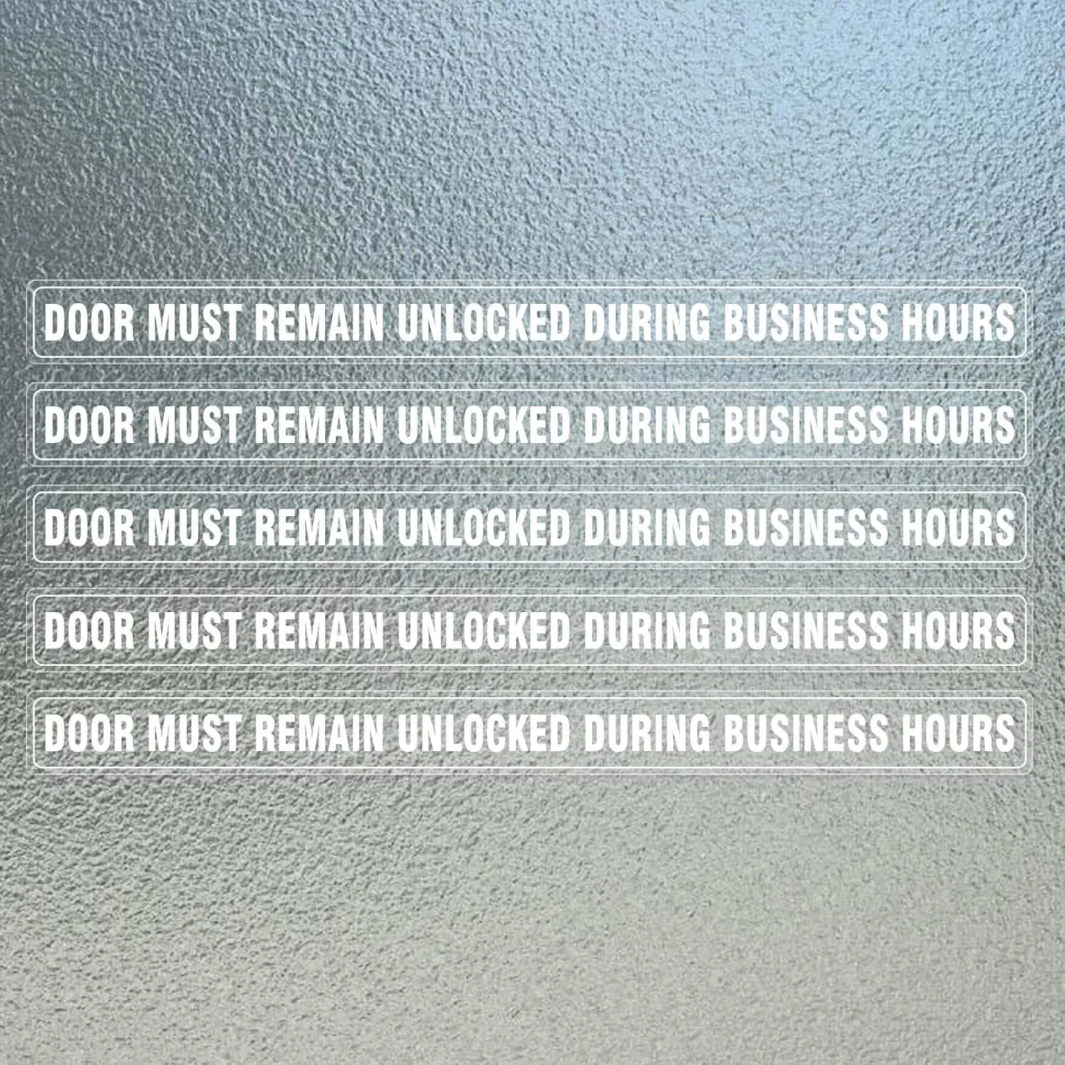 "Door Must Remain Unlocked During Business Hours" Bright Vinyl Warning Decal, 25x2in UV-Printed Self-Adhesive Sticker for Office, Glass Doors, 5 PCS, Durable, Easy to Read