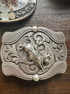 Silver Bull Rider Silver Belt Buckle