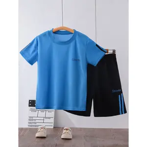 Summer Boys Quick Dry Sportswear Set T Shirt Shorts Outfit for Older Kids Training Outdoor Activities