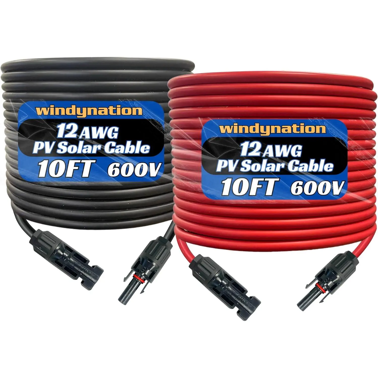 12 Gauge 12 AWG Pair 10 Feet Black + 10 Feet Red PV Photovoltaic Solar Panel Extension Cable Wire Solar Connectors