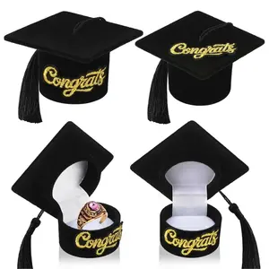 4PCS Graduation Cap Ring Boxes – Velvet Jewelry Boxes for Class of 2026