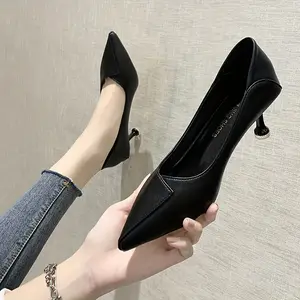 Women's Pointed Toe Kitten Heels, Solid Color On Court Pumps, All-Match Office Work Shoes, Girl Black Footwear Stylish Casual Elegant Classy