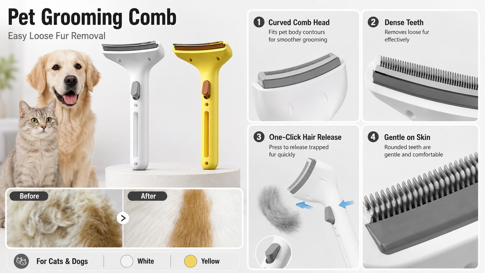 Pet Grooming Tool for Dogs & Cats, Deshedding Comb, Pet Hair Remover, Fur Removal Brush, Dematting Comb for Long Short Hair & Daily Coat Care Pet Grooming Tool for Dogs & Cats, Deshedding Comb, Pet Hair Remover, Fur Removal Brush, Dematting Comb for Long Short Hair & Daily Coat Care