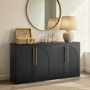 Harmblock Collection - Arched Sideboard Cabinet (Set of 2), Modular Storage with Soft-Close Hinges & Adjustable Shelves for Entryway, Hallway & Living Room, Black Wood Grain