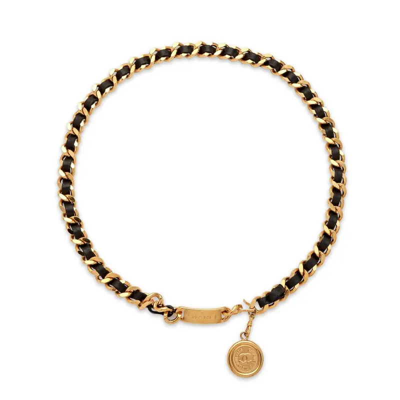Pre-owned Chanel Gold Metal and Black Lambskin CC Medallion Chain Belt 4000030880470