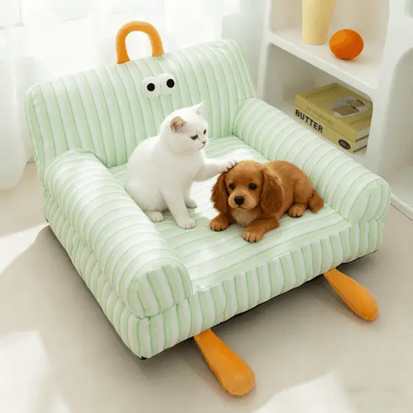 Colourtree Grass Green Dog Bed, Sofa Style Cat Bed, Plush Pet Couch for Small Medium Dogs, Winter Warm Fleece Mat, Washable Removable Cover