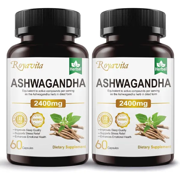 Royavita Ashwagandha Supplements 2400mg Organic with Black Pepper Vitamin B12 & B6 Stress Relief Athletic Performance for Men & Women 120 Capsules