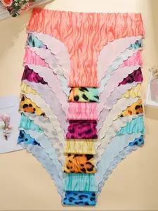 Women's Ultra-Thin Seamless Panties Set, Colorful Leopard & Macaron Colors, Fitted Low Waist Sporty Underwear, All Seasons