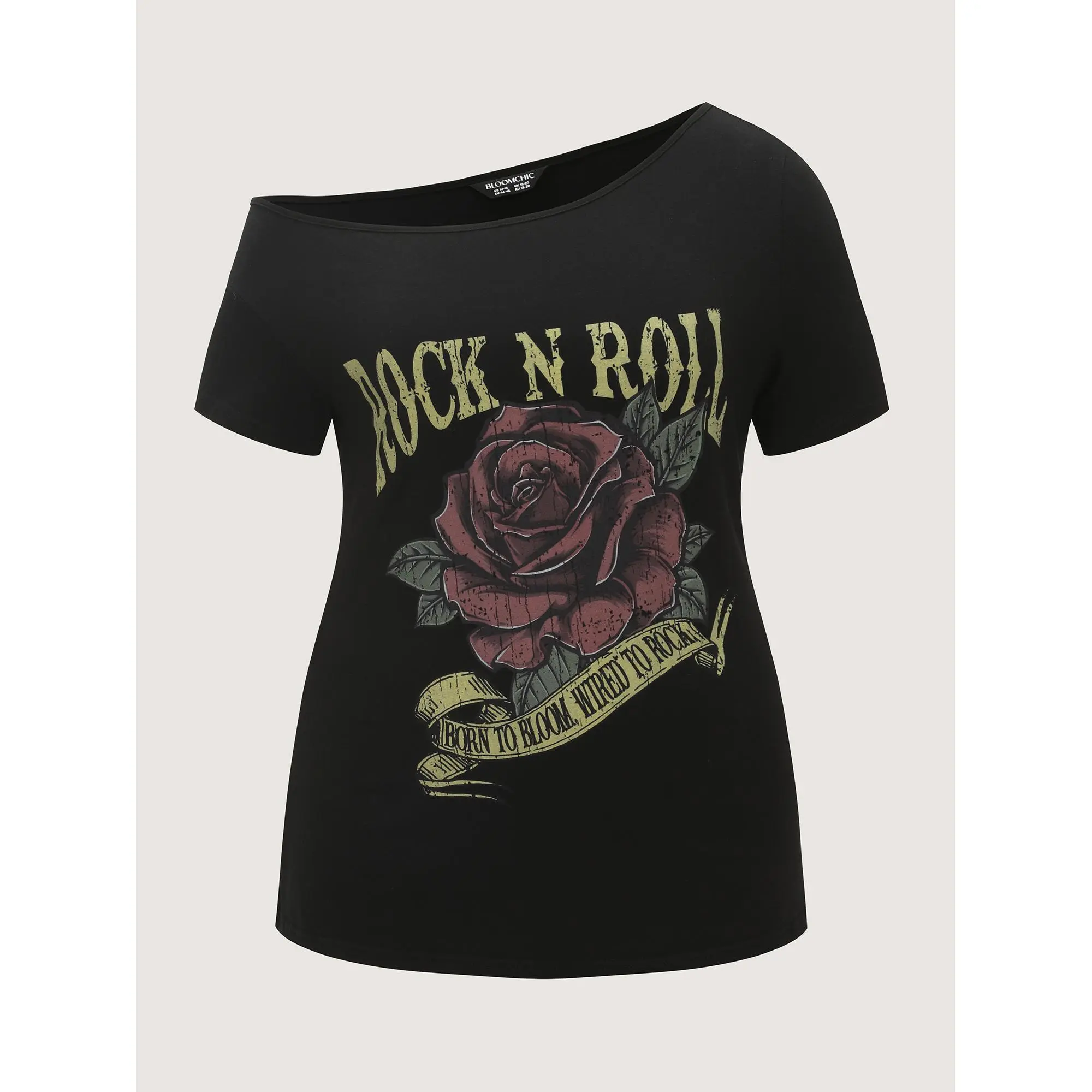 BLOOMCHIC Women's Plus Size Short-Sleeve Cotton-Spandex Fabric Rock And Roll Print T-Shirt [M-6X] - Flowers Garment, 2026 Spotlight, Summer Deals,Summerfinds,summeroutfits,vacationoutfits,beachoutfits
