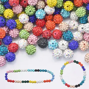 100pcs 10mm Rhinestone Clay Beads, Ice Collection Baseball Bling Style, Round Shamballa Disco Ball Design, Sparkly Beads for DIY Jewelry Making, Christmas Decor (10 Colors)