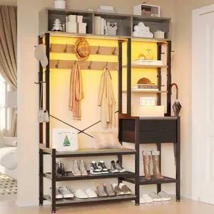 Hall Tree with Bench and Shoe Storage Oak Grey