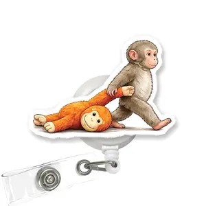 Stay Kind Badge Reel, Cute Baby Monkey Retractable ID Holder, Animal Lover Gift for Nurse Teacher Comfort Accessory GJQ