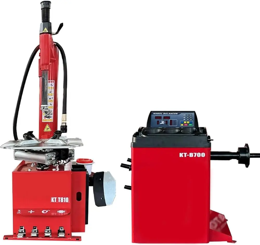 GBD Tire Changer and Wheel Balancer Combo – 2.0HP KT-T810 Tire Changing Machine with Bead Blaster + KT-B700 Automatic Wheel Balancer for Car Tires, Truck Tires, Garage, Mechanic