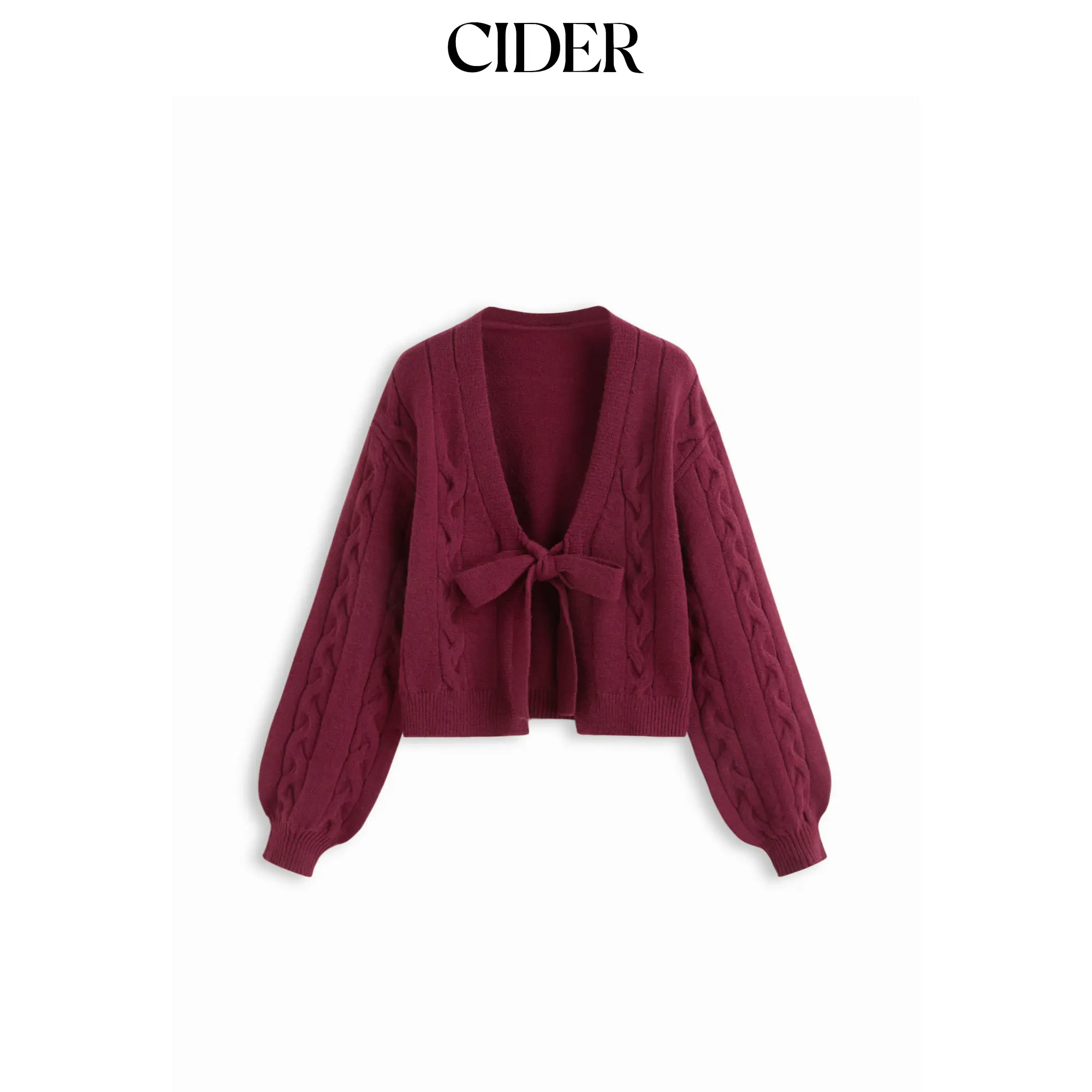 Cider Women's 90s Oversized Cable-Knit Cardigan Sweater, Casual Loose-Fitting V-Neck Tops with Front Knot Detail, 90S Oversized Women's Cardigans