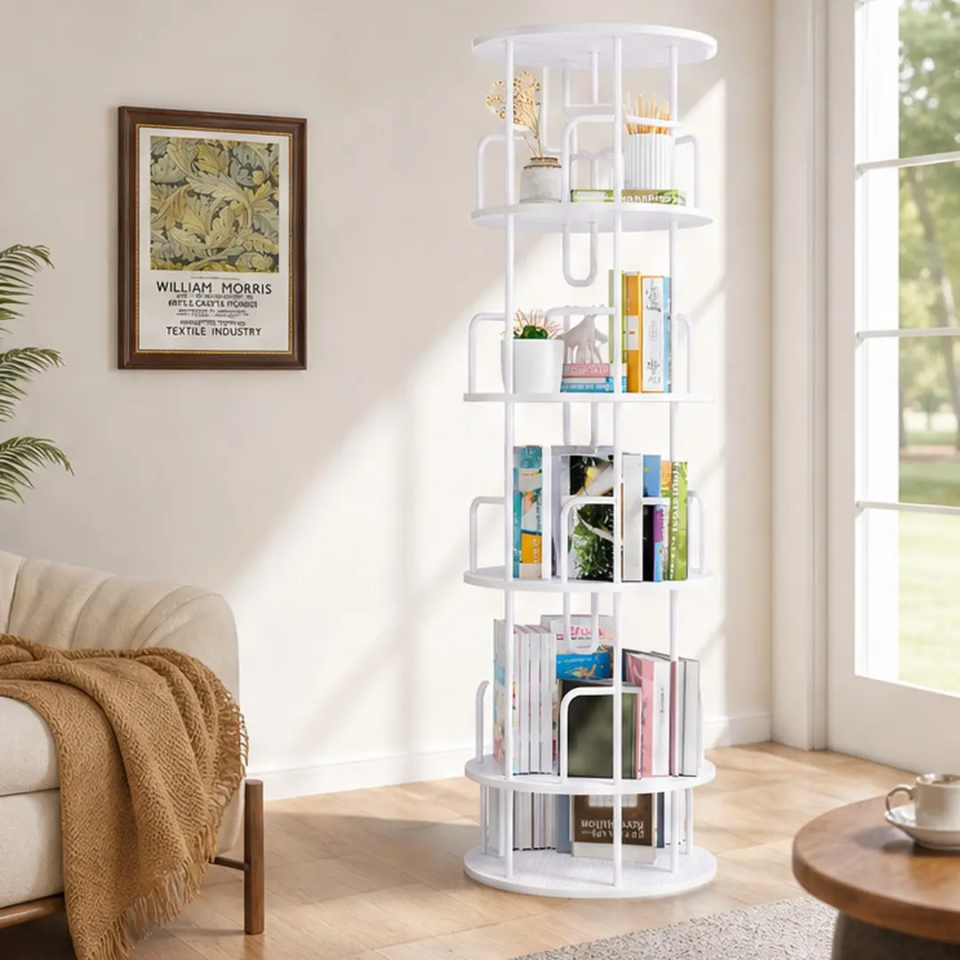 ARCH 5-Tier Rotating Bookshelf Tower 360 Spinning Bookcase Narrow Tall Book Shelf Revolving Storage Organizer for Living Room Bedroom Office Home, MDF+Iron, White/Black/Walnut Options, Black/Walnut Brown/White Color Options, Product Weight: 26.73 lb