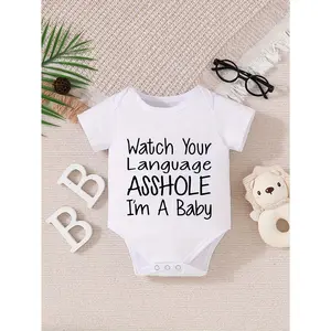 Lightweight Design, Cotton Baby Onesie - "Watch Your Language I'm a Baby" Humorous Print, Soft & Comfy Round Neck Short Sleeve Romper for Boys and Girls, Perfect for All Seasons, Allseason Romper | Humorous Print Romper | Skinfriendly Fabric, Baby Romper,