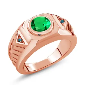 Men's 18K Rose Gold Plated Silver Gemstone Birthstone and Black Diamond Ring For Men | Round 8MM | Available in Size 7, 8, 9, 10, 11, 12, 13